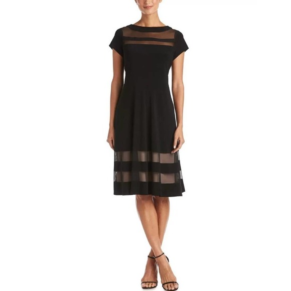 R&M Richards Petite Mesh panel black petite dress 6P mesh sheer gown - Picture 1 of 5